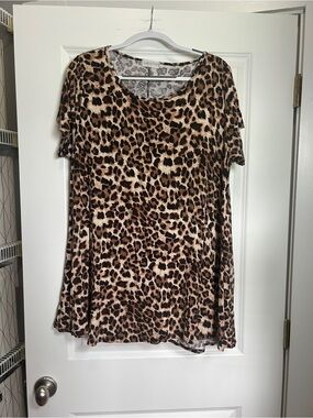 Larace Leopard Print Short Sleeve Tunic Top - Brown Animal Print